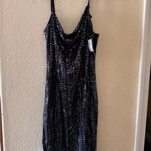 Bebe Black Sequin Backless Dress